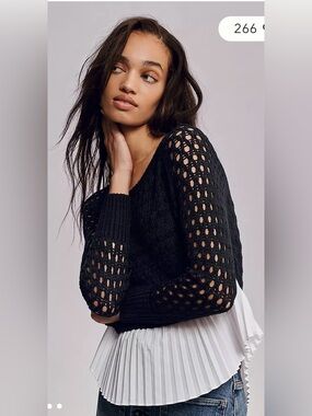 Anthropologie Maeve layered pleated sweater black Fall  City Chic Small